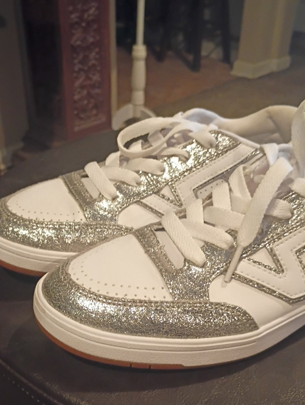 Vans Women's White and Silver Glitter Low-Top Sneakers - Picture 3 of 14
